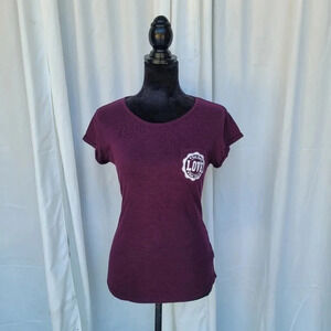 Reflex Womens Juniors L Knit Purple Round Neck T Shirt Short Sleeve LOVE White